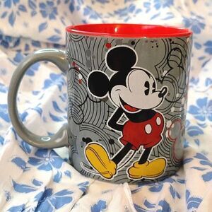 Disney Mickey Mouse Printed Oversized Grey Red Coffee Mug NWT